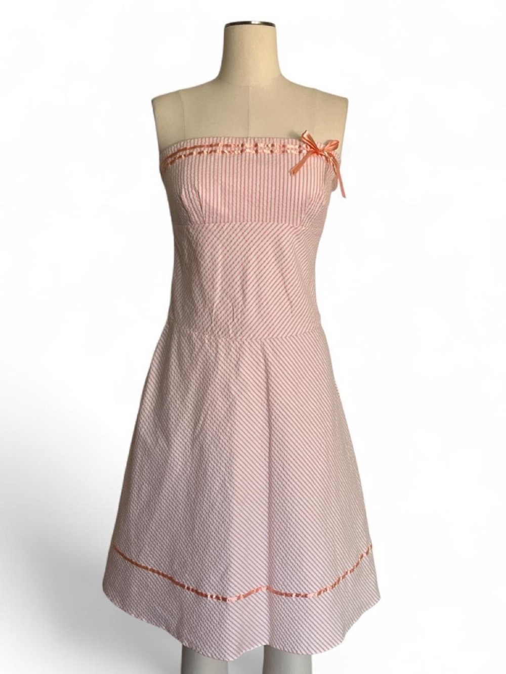 Vintage Teeze Me coral orange and white vertical & diagonal striped a line dress
